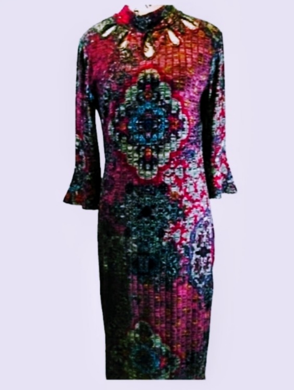 NWT RICH MULTICOLOR GABBY SKYE SHEATH STYLE STRAIGHT KNEE MIDI LENGTH M DRESS